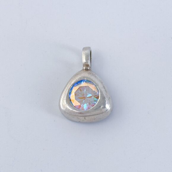 Vintage Sterling Silver 925 Rhinestone Triangle Pendant - Picture 2 of 8